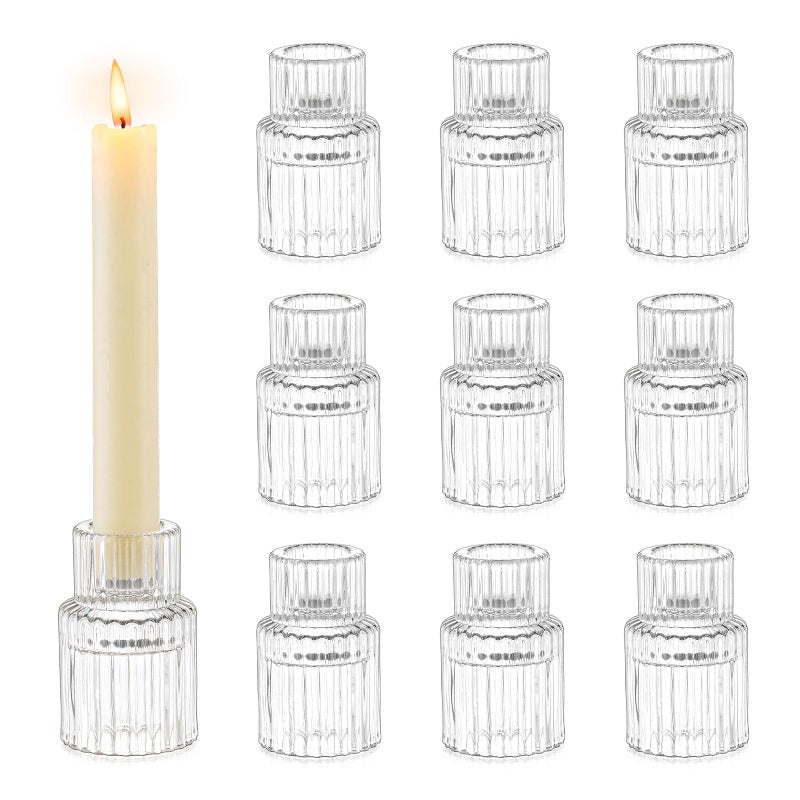 Romadedi Glass Candle Holder for Candlestick  10Pcs Clear Small Tapered Wedding Christmas Decor Bulk for Candle Sticks Party Table Living Room Dinner Advent Gift Centrepiece Decoration