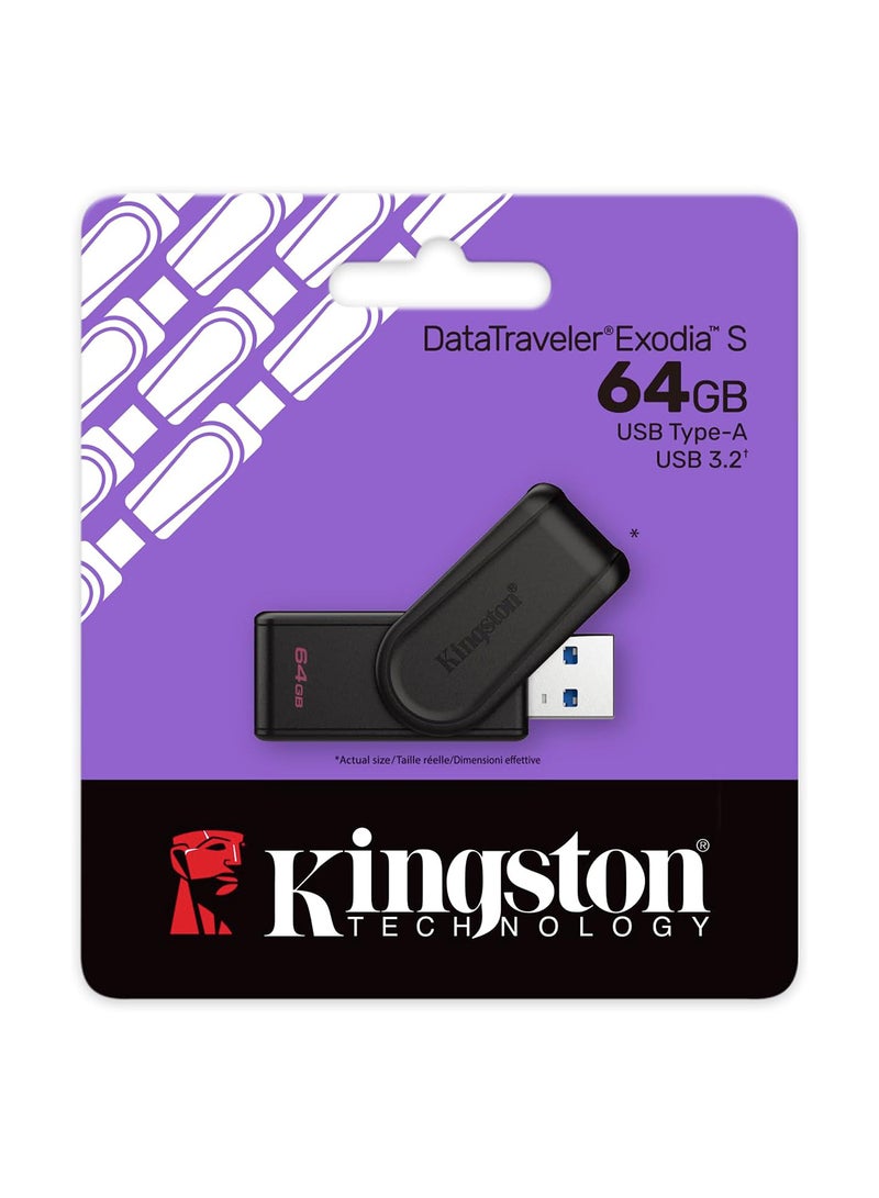 كينغستون فلاش ميموري DataTraveler Exodia S - 64GB - USB 3.2 الجيل 1 - USB نوع A - أسود/أسود - DTXS/64GB - Image 3
