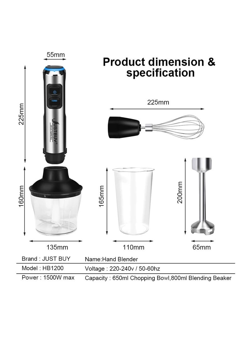 خلاط يدوي كهربائي 4 في 1 بقوة 1500 وات، معالج طعام، خلاط خفق بيض، عصارة، مفرمة لحم - Image 3
