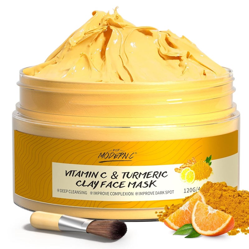 POP MODERN.C POP MODERNC Turmeric Vitamin C Clay Mask Deep Cleansing Face Mask Skin Care Improve Blackheads Acne Dark Spots and Even out skin tone Facial Mask Control Oil and Refining Pores 