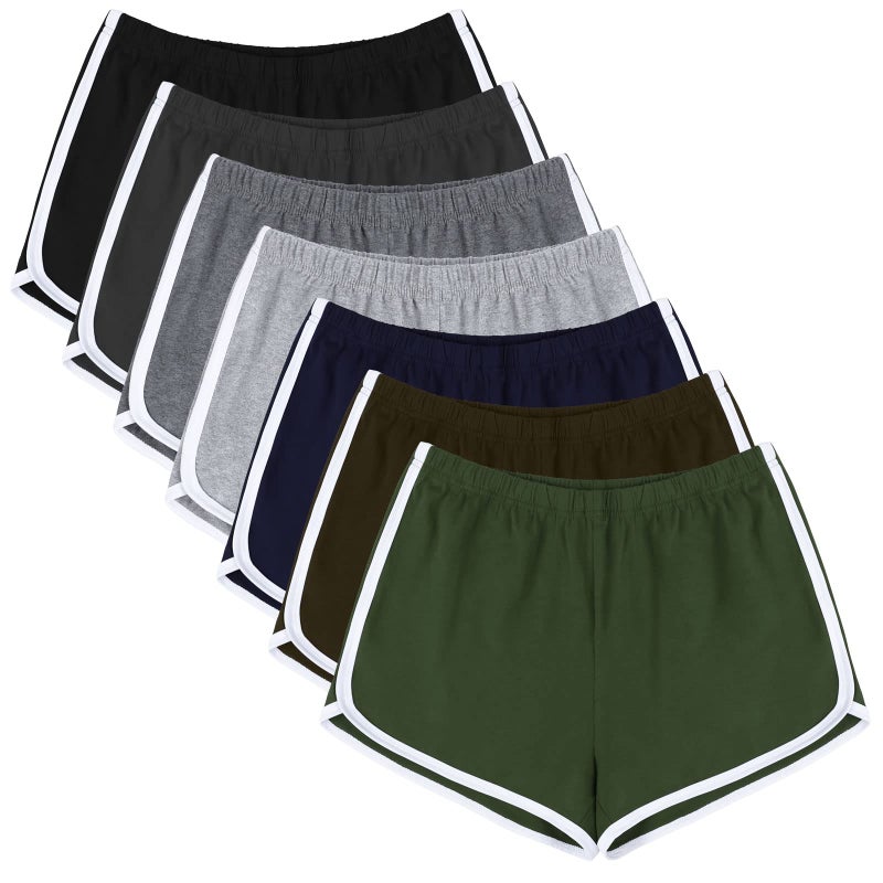 URATOT 7 Pack Womens Cotton Shorts, Dolphin Booty Athletic Gym Sports Shorts for Yoga Lounge Running - Image 1