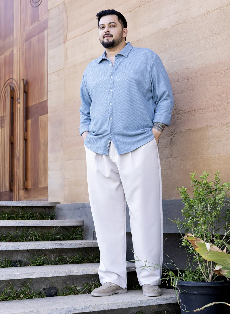 Instafab Plus Instafab Plus Men's Powder Blue Weave-Tactile Shirt For Casual Wear | Spread Collar | Long Cuffed Sleeves | Button Closure | Plus Size Shirt Crafted With Comfort Fit For Everyday Wear