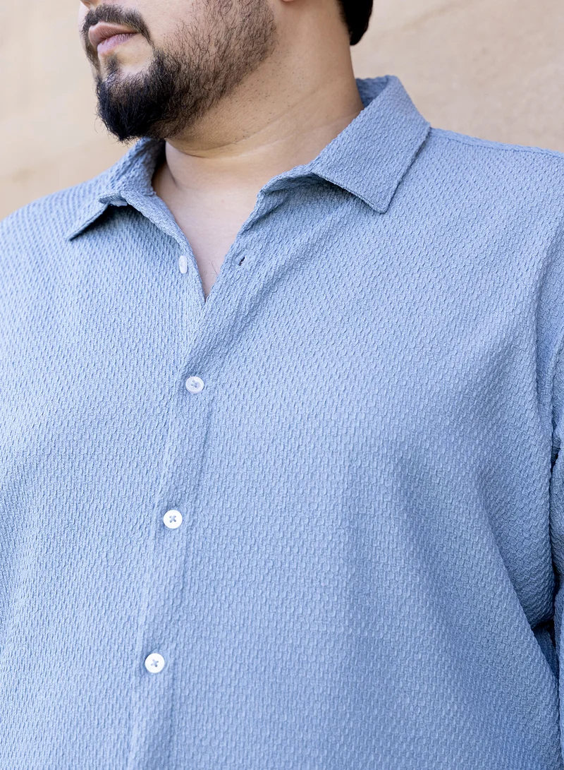 Instafab Plus Instafab Plus Men's Powder Blue Weave-Tactile Shirt For Casual Wear | Spread Collar | Long Cuffed Sleeves | Button Closure | Plus Size Shirt Crafted With Comfort Fit For Everyday Wear