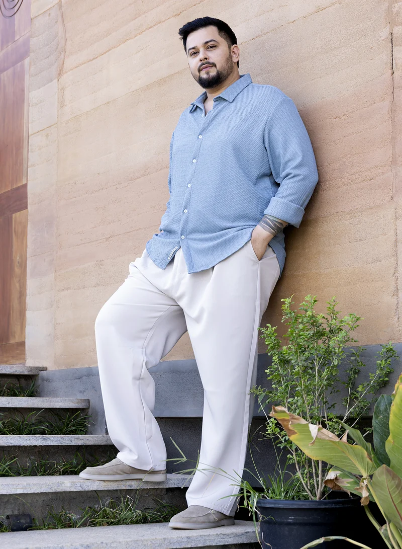 Instafab Plus Instafab Plus Men's Powder Blue Weave-Tactile Shirt For Casual Wear | Spread Collar | Long Cuffed Sleeves | Button Closure | Plus Size Shirt Crafted With Comfort Fit For Everyday Wear