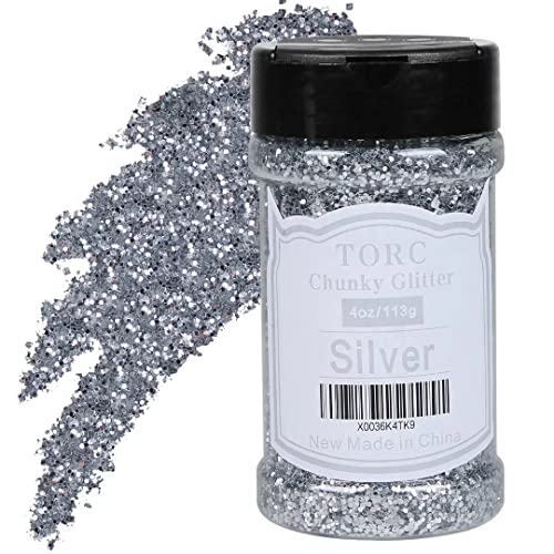 TORC Silver Chunky Glitter 4 OZ Glitter for Resin Crafts Tumblers Cosmetic Makeup Nail Art Festival Decoration - Image 1