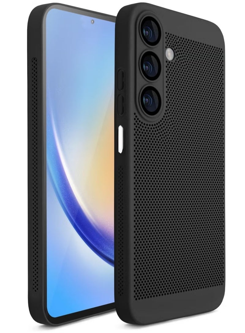 Heat Dissipation Case with Built in Camera Lens Protector Slim Fit Breathable Cooling Anti Fingerprint Hard PC Back Shockproof Cover For Samsung Galaxy A55 (Black) - Image 1