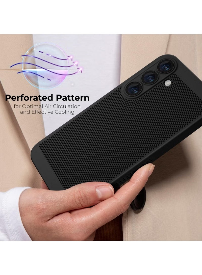 Heat Dissipation Case with Built in Camera Lens Protector Slim Fit Breathable Cooling Anti Fingerprint Hard PC Back Shockproof Cover For Samsung Galaxy A55 (Black) - Image 2