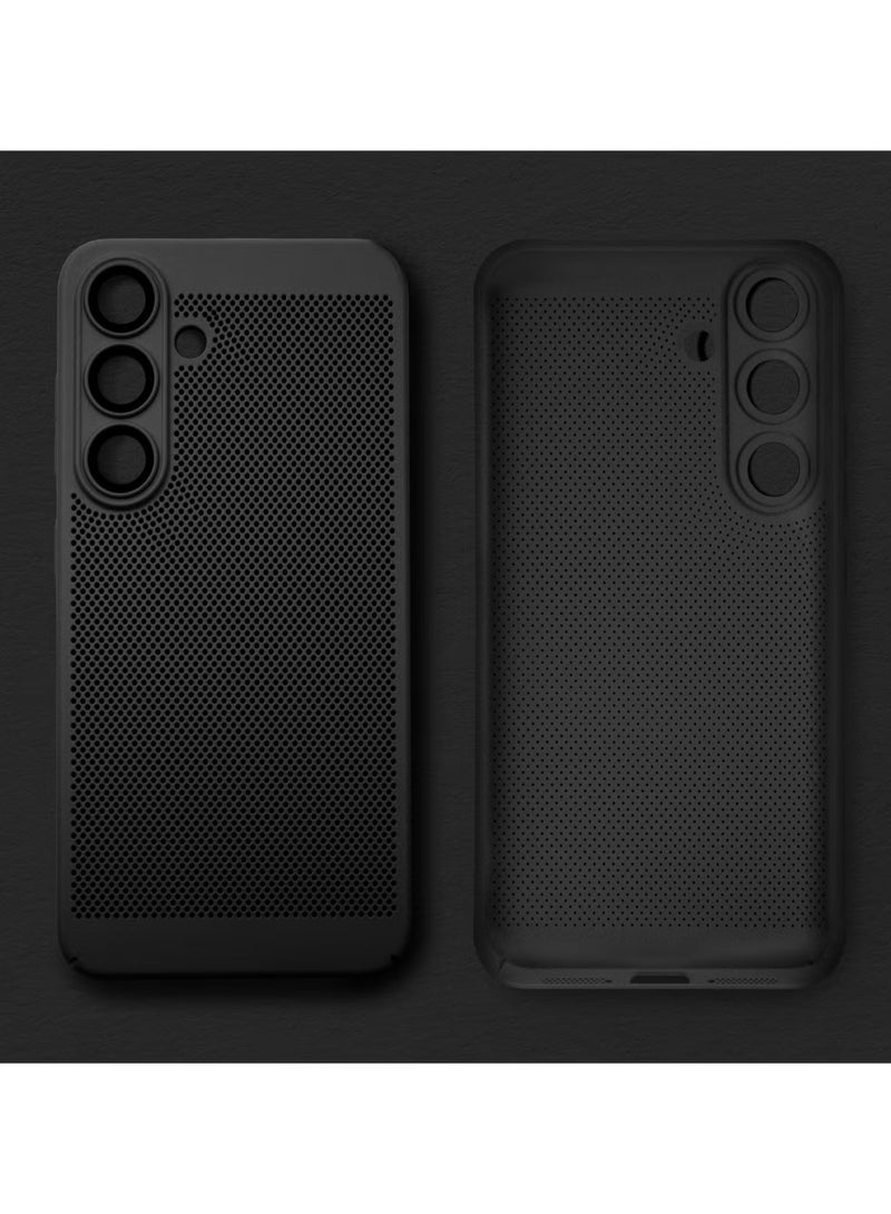 Heat Dissipation Case with Built in Camera Lens Protector Slim Fit Breathable Cooling Anti Fingerprint Hard PC Back Shockproof Cover For Samsung Galaxy A55 (Black) - Image 4