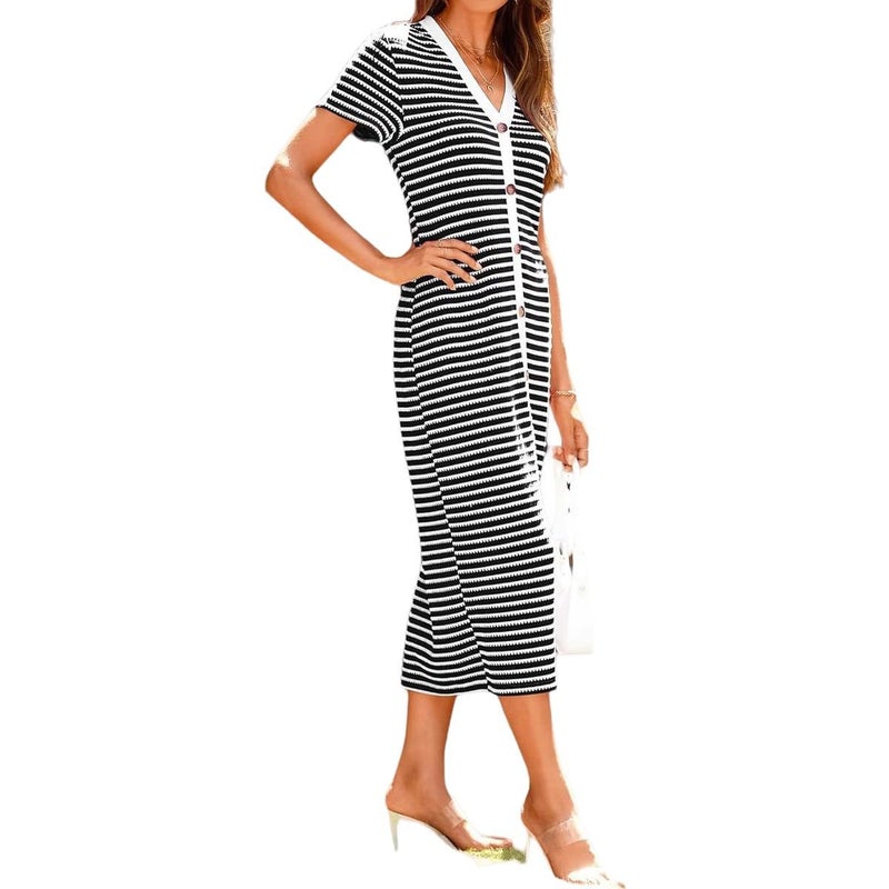 Wankang Women's Casual Summer Jumpsuit with Striped Knit - Image 5