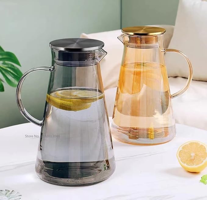 WRINGO Black Glass Water Pitcher- 1.8 LTR, Transparent, Hot Cold Water Glass Pitcher with Stainless Steel Lid Water Jug, Iced Tea, Milk and Juice Beverage Carafe, Lemon Jug 1800ML (WP-09) - Image 2