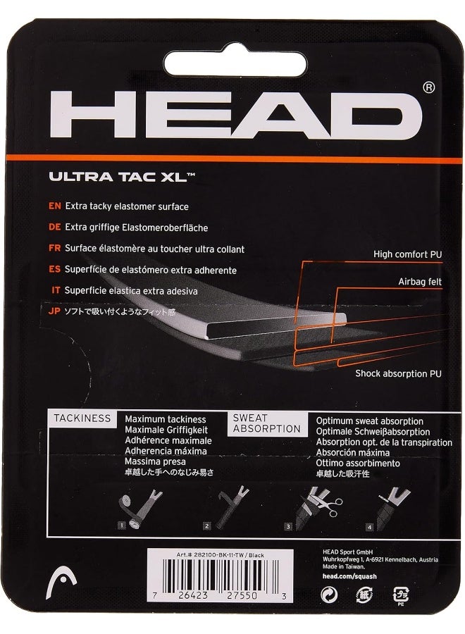 هيد مقبض مضرب الاسكواش Ultra Tac XL Overwrap، أسود - مقابض اسكواش ممتازة مصممة للأداء والمتانة والراحة - Image 2