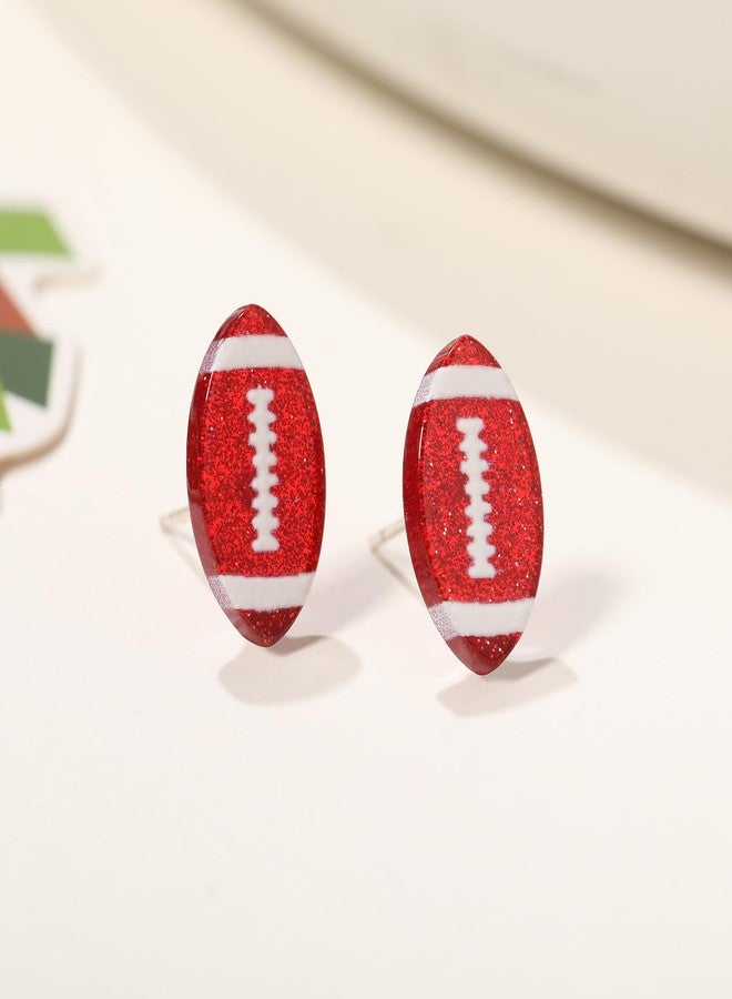 ecozran Gameday Football Stud Earrings Sparkling Glitter Mini Earrings Handmade Acrylic Studs for Women Lightweight Hypoallergenic Team Spirit Sport Fan Jewelry Gift (Red White 1) - Image 3