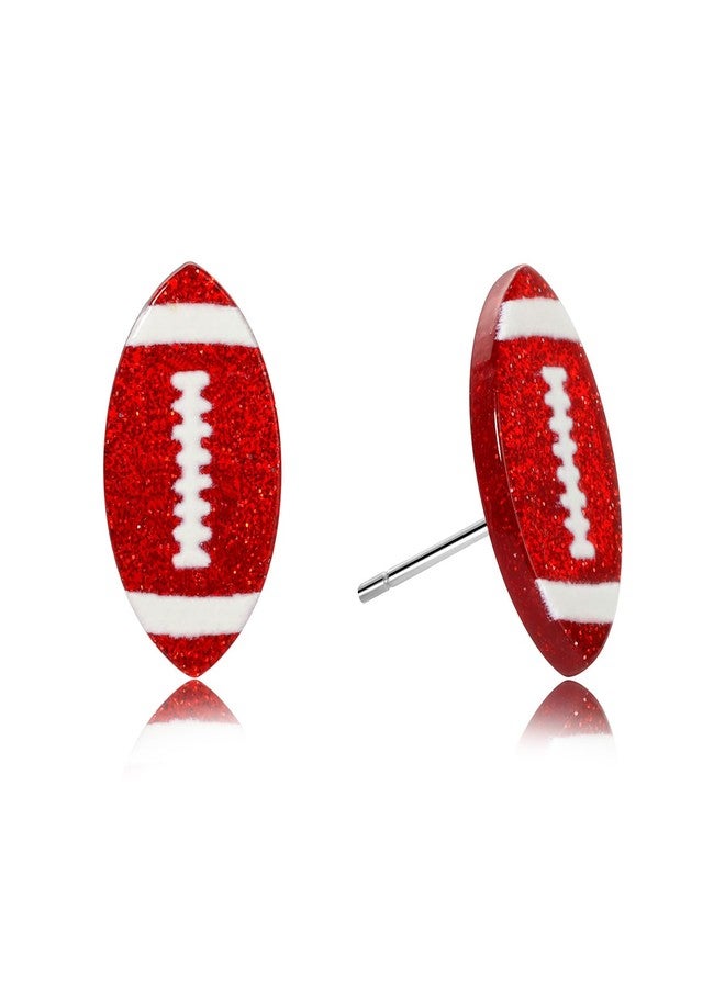 ecozran Gameday Football Stud Earrings Sparkling Glitter Mini Earrings Handmade Acrylic Studs for Women Lightweight Hypoallergenic Team Spirit Sport Fan Jewelry Gift (Red White 1) - Image 1