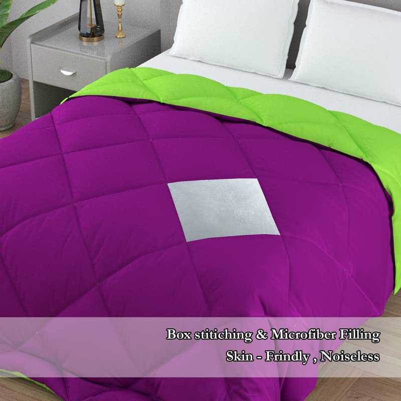 CHICERY Microfiber Reversible Solid Extra Comfort & Soft Comforter||Blanket Double Bed 250 GSM Ultra Soft Comforter for Winter-Purple Green-Pack of 1 - Image 3