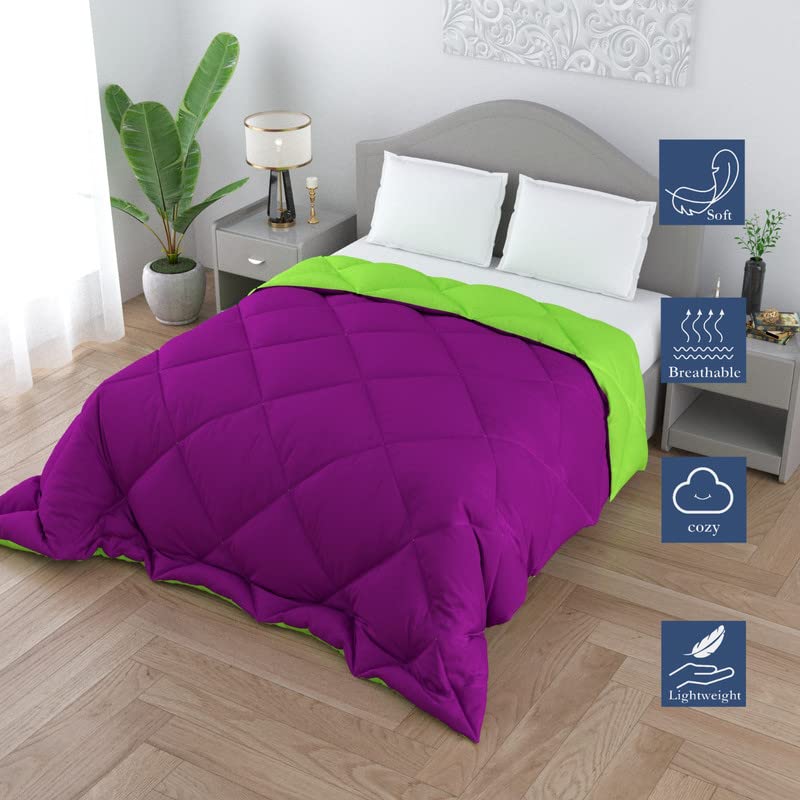 CHICERY Microfiber Reversible Solid Extra Comfort & Soft Comforter||Blanket Double Bed 250 GSM Ultra Soft Comforter for Winter-Purple Green-Pack of 1 - Image 2