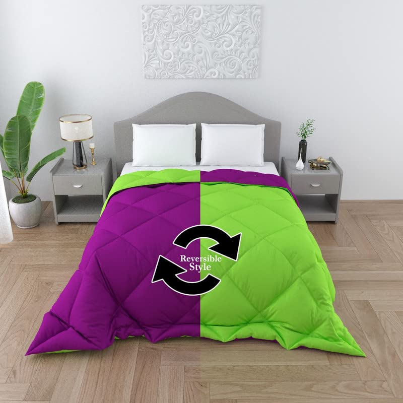 CHICERY Microfiber Reversible Solid Extra Comfort & Soft Comforter||Blanket Double Bed 250 GSM Ultra Soft Comforter for Winter-Purple Green-Pack of 1 - Image 1