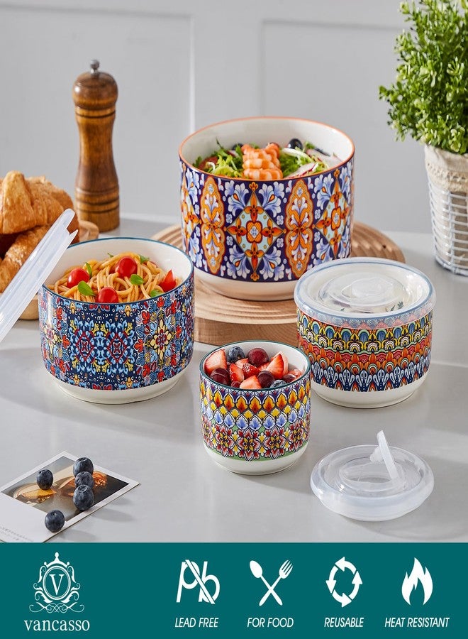 vancasso Serving Bowls with Lids Set of 4, Ceramic Nesting Mixing Bowls for Food Storage, Prep and Stackable, Dishwasher & Microwave Safe Gift Set, 60/36/20/10 OZ, Series SIMI - Image 3