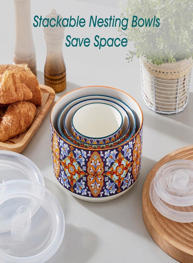 vancasso Serving Bowls with Lids Set of 4, Ceramic Nesting Mixing Bowls for Food Storage, Prep and Stackable, Dishwasher & Microwave Safe Gift Set, 60/36/20/10 OZ, Series SIMI - Image 5