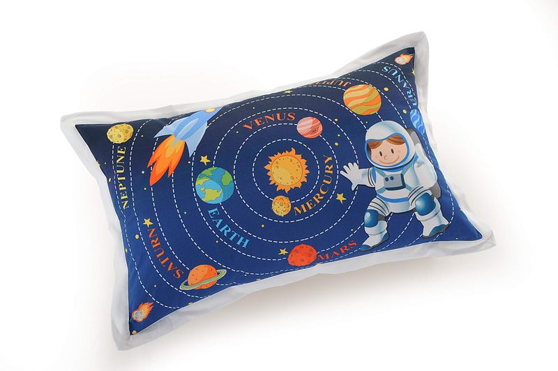 Swayam Set of 2 Sateen Kids Pillow Cover | 18x28 Inch | Soft Breathable Bed Pillow Cover 300TC | Durable & Washable | Space Print Pillow Cover for Bedroom | Standard Size - Blue - Image 3