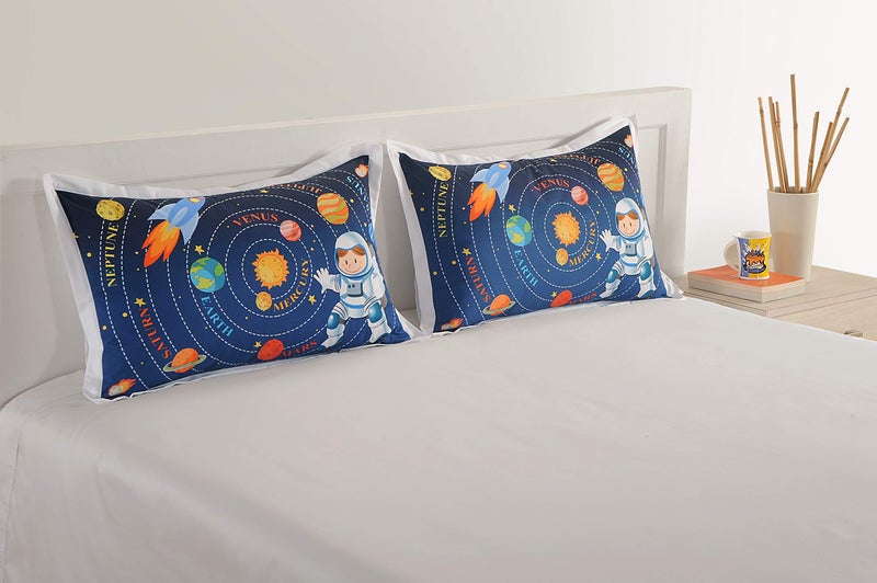 Swayam Set of 2 Sateen Kids Pillow Cover | 18x28 Inch | Soft Breathable Bed Pillow Cover 300TC | Durable & Washable | Space Print Pillow Cover for Bedroom | Standard Size - Blue - Image 5