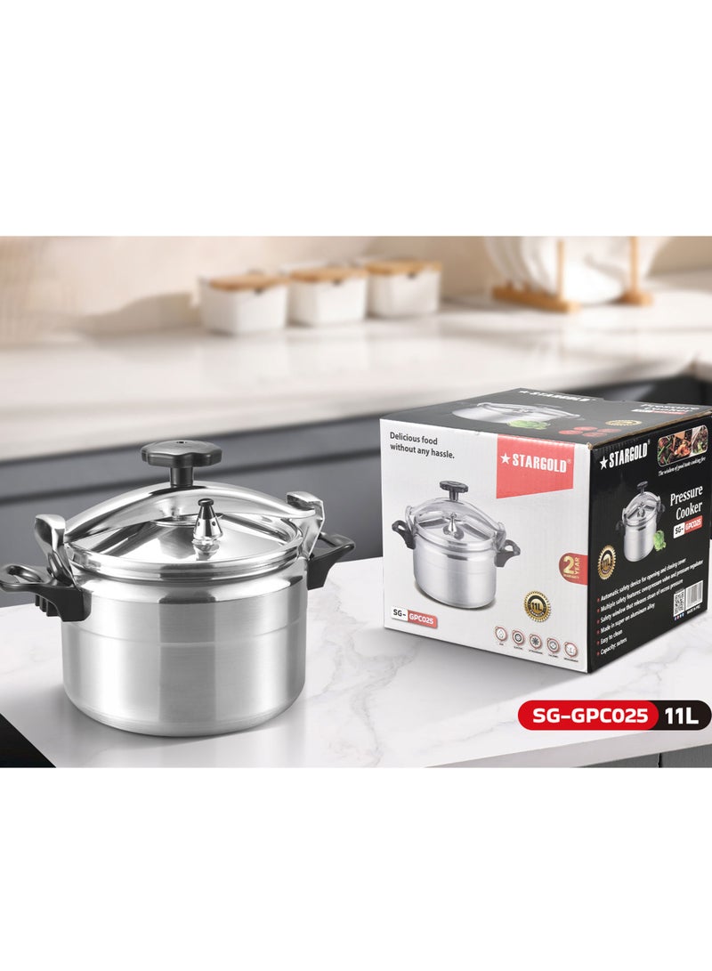 ستارجولد طنجرة ضغط من الألومنيوم، مؤشر ضغط فريد من نوعه، مصنوع من سبائك الألومنيوم المتين، سريع وموفر للطاقة، طنجرة ضغط بمقابض ثابتة، 11 لتر، فضي - Image 2