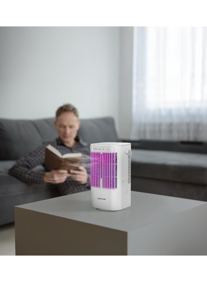 GREEN LION Compact Air Cooler Fan with Portable Handle & Large Water Tank/ Cooling Time 8 Hrs Per Fill / Fan Speed 3 Levels+ / 7-Color LED Night  - White - Image 2