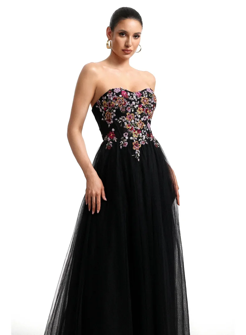 Bella Barnett  Timesha Strapless Floral Embroidered High Slit Maxi Dress for Women | Best Price UAE