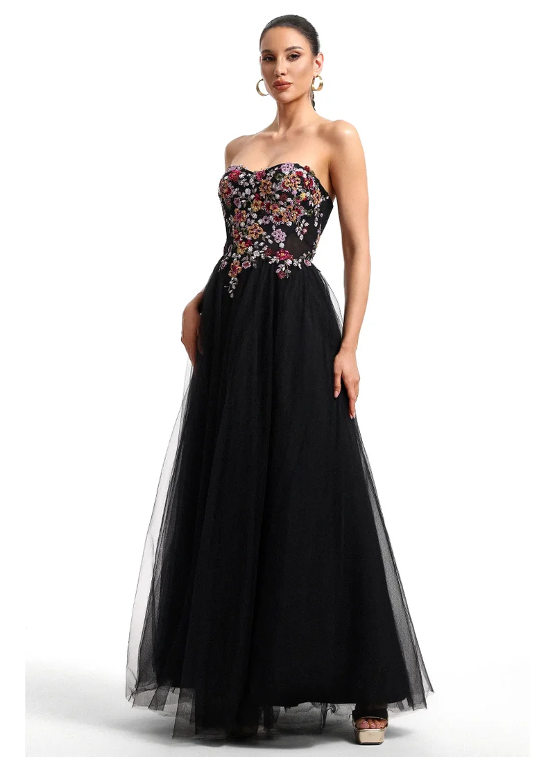 Bella Barnett  Timesha Strapless Floral Embroidered High Slit Maxi Dress for Women | Best Price UAE