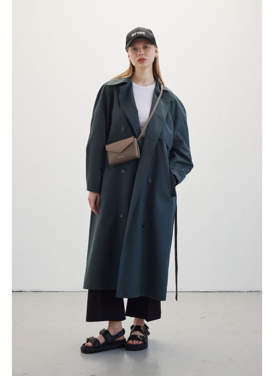 Manuka - Double Breasted Trench Coat Dark Green - Image 1