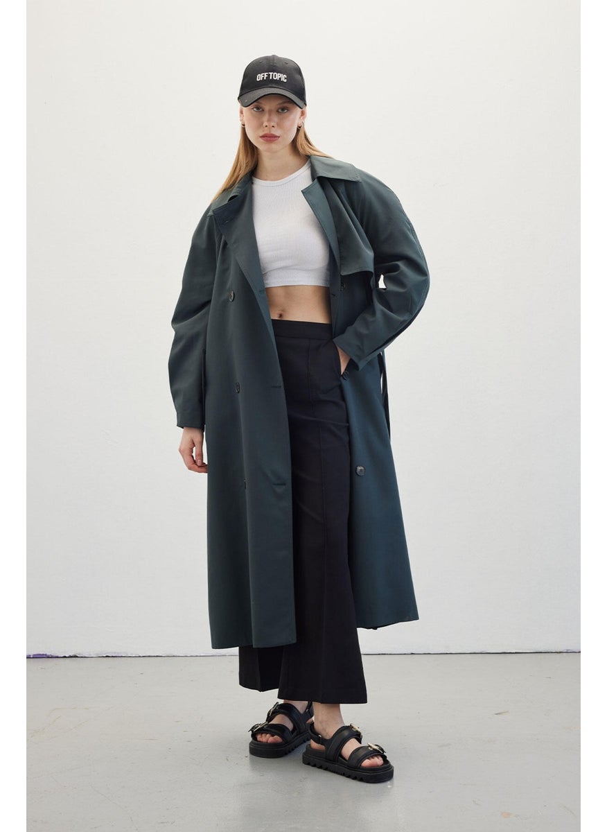 Manuka - Double Breasted Trench Coat Dark Green - Image 1