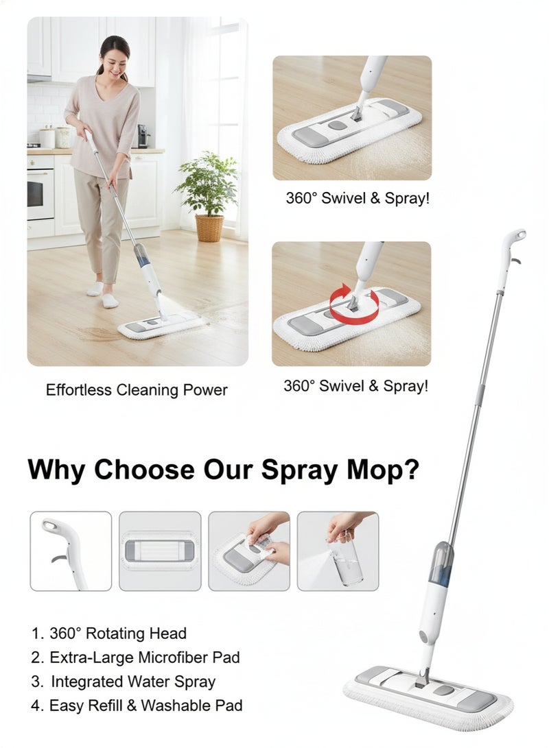 ZEESQUARE Spray Mop with 2 Washable Microfiber Pads-Cleaning Mop with 350ML Refillable Water Tank-Ceramic Floor Mop for Home Kitchen - Image 2