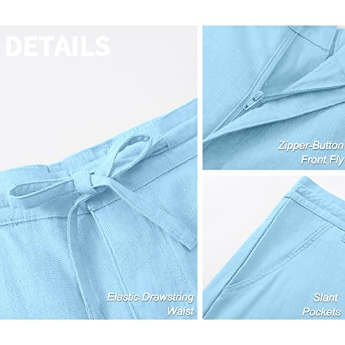 Janmid Men Casual Beach Trousers Linen Summer Pants (Sky Blue, M) - Image 4