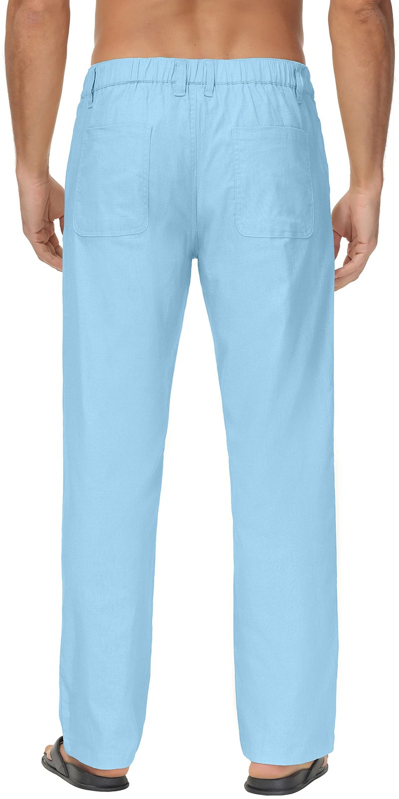 Janmid Men Casual Beach Trousers Linen Summer Pants (Sky Blue, M) - Image 2