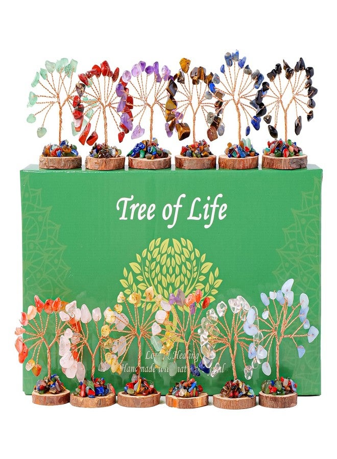 Runyangshi 12pcs Crystal Tree Set Tree of Life Natural Crystal Healing Stones with Wooden Base Gemstone Trees Fengshui Good Luck Positive Energy Home Decor - Image 1