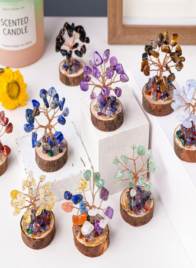 Runyangshi 12pcs Crystal Tree Set Tree of Life Natural Crystal Healing Stones with Wooden Base Gemstone Trees Fengshui Good Luck Positive Energy Home Decor - Image 5