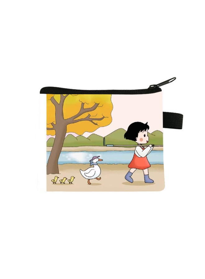 Chibi Maruko-chan Coin Purse Kidsren's Large-capacity Key Card Holder Polyester Cartoon Portable Small Wallet Bag