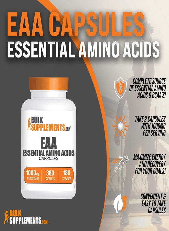 BulkSupplements.com Essential Amino Acids Capsules - EAAs Amino Acids Supplements - Gluten Free, 2 Capsules per Servings (1000mg), 360 Count (Pack of 1) - Image 2