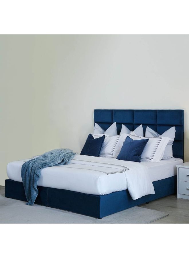 Karnak Square Design Upholstered Velvet Bed Frame Bedroom Furniture Strong And Sturdy Modern Design Wooden Bed | Quiet & Comfortable Bed (Super King - 200x200cm, Blue) - Image 2