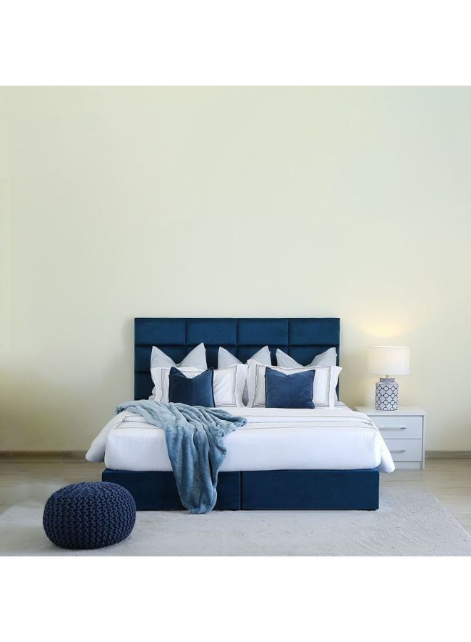 Karnak Square Design Upholstered Velvet Bed Frame Bedroom Furniture Strong And Sturdy Modern Design Wooden Bed | Quiet & Comfortable Bed (Super King - 200x200cm, Blue) - Image 1