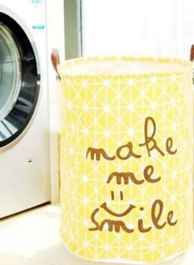 NIBEMINENT Waterproof Make Me Smile Printed Laundry Bag Yellow/White/Brown 40 x 35centimeter - Image 2