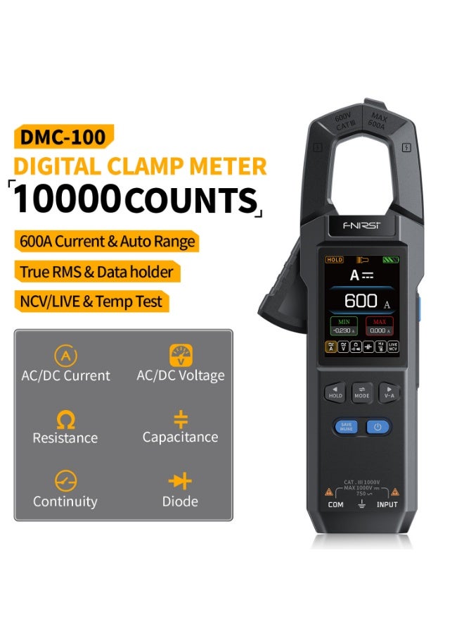 FNIRSI DMC-100 Digital Clamp Meter Multimeter – 2.0” Full-Color TFT Display, AC/DC Current & Voltage Measurement, Smart Curve Recording, Rechargeable Battery, Non-Contact NCV Tester - Image 2