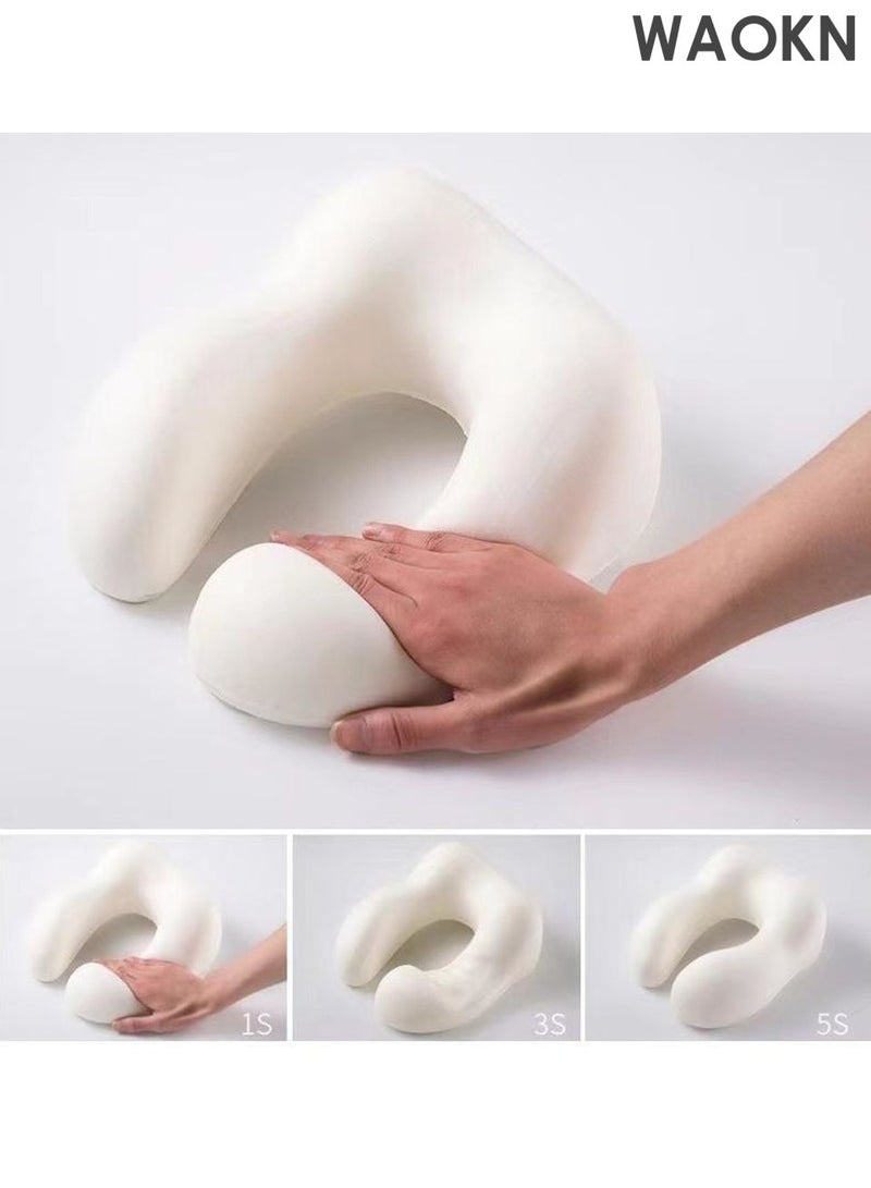 WAOKN Travel Pillow 100% Memory Foam Pillow, Neck Pillow for Airplane, Neck & Head Support Pillow for Sleeping Rest & Car, Travel Pillows Kit with Storage Bag, Sleep Mask and Earplugs （Grey） - Image 5