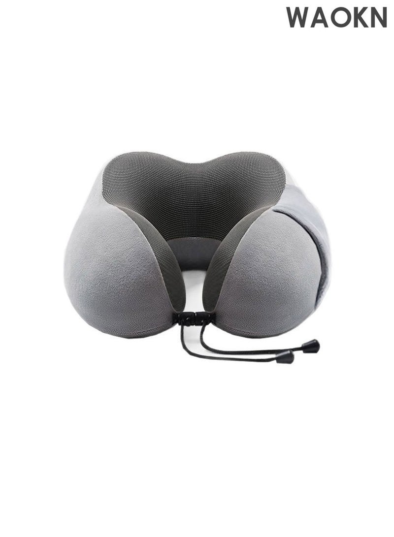 WAOKN Travel Pillow 100% Memory Foam Pillow, Neck Pillow for Airplane, Neck & Head Support Pillow for Sleeping Rest & Car, Travel Pillows Kit with Storage Bag, Sleep Mask and Earplugs （Grey） - Image 2