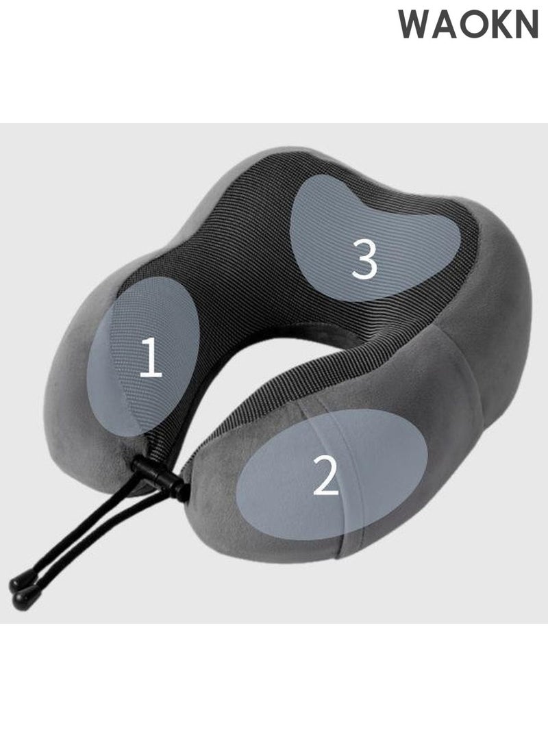 WAOKN Travel Pillow 100% Memory Foam Pillow, Neck Pillow for Airplane, Neck & Head Support Pillow for Sleeping Rest & Car, Travel Pillows Kit with Storage Bag, Sleep Mask and Earplugs （Grey） - Image 4