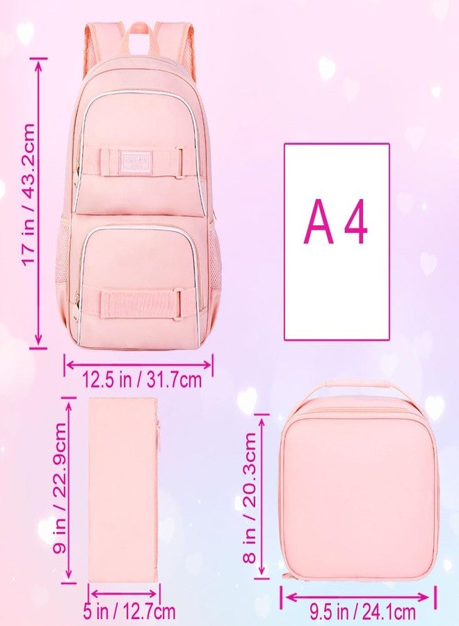 HPJGD 3 Piece Laptop Backpack for Girls, 17 Inch Water Resistant School Bag with Lunch Box, Cute Bookcase Set for College Teens, 3 Piece Set Green, Set of 3 pieces, pink, talla Ãºnica - Image 4