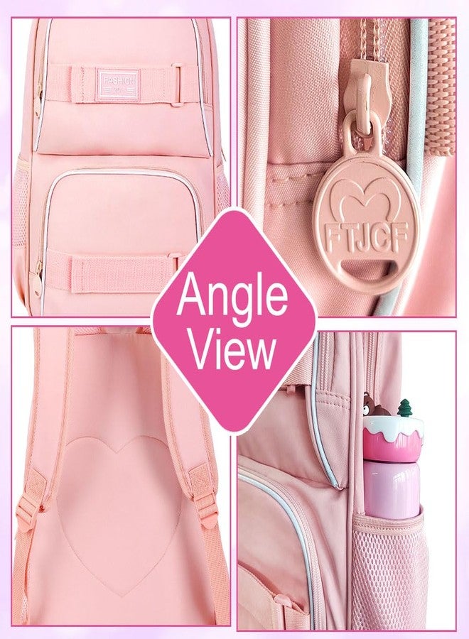 HPJGD 3 Piece Laptop Backpack for Girls, 17 Inch Water Resistant School Bag with Lunch Box, Cute Bookcase Set for College Teens, 3 Piece Set Green, Set of 3 pieces, pink, talla Ãºnica - Image 5