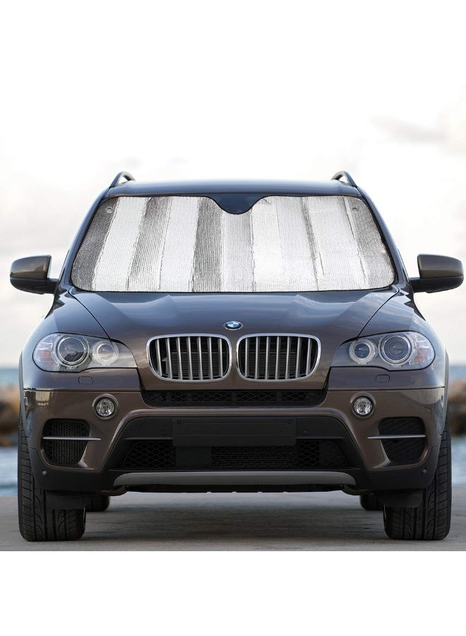 Windshield Sun Shade for Car Silver Thicken 5-Layer UV Reflector Auto Front Window Sunshade Visor Shield Cover and Keep Your Vehicle Cool(57" × 27.5") - Image 2