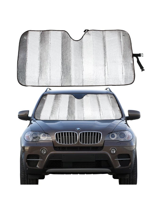 Windshield Sun Shade for Car Silver Thicken 5-Layer UV Reflector Auto Front Window Sunshade Visor Shield Cover and Keep Your Vehicle Cool(57" × 27.5") - Image 1