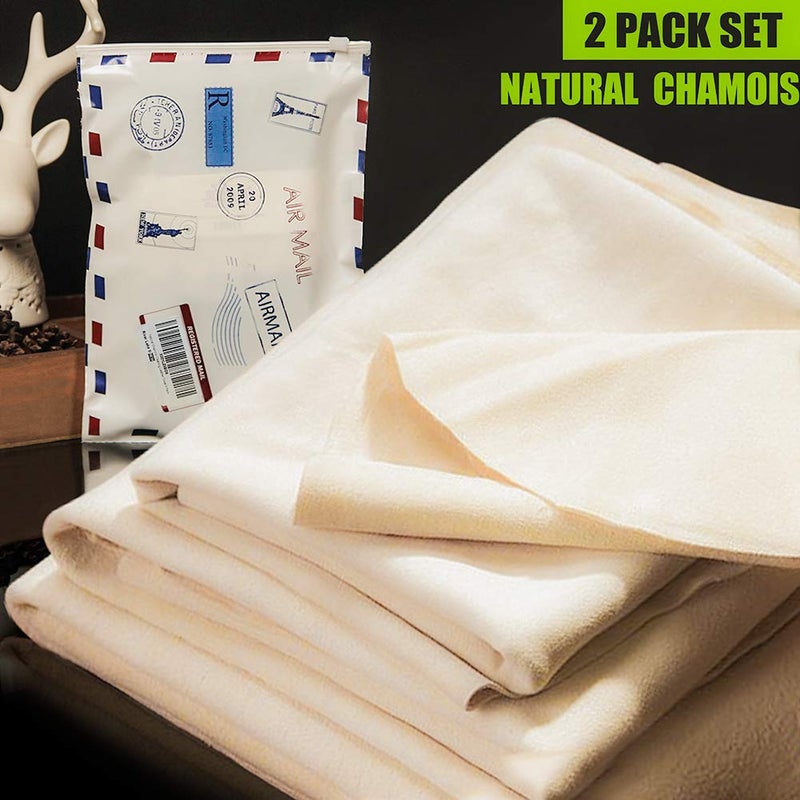 River Lake (2 Pack)-Natural Chamois Drying Cloth Car Drying Towel, Leather Chamois Cloth Shammy Drying Towel Dryer for Car Wash Care Super Absorbent Fast Chamois Car Wash Cloth(L:24" x35'' 2-Pack) - Image 2