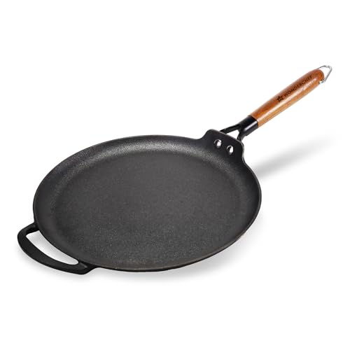 Wonderchef Ferro Light-Weight Cast-Iron Dosa Tawa | 30cm | Pre-Seasoned with 100% Vegetable Oil | 40% Lighter Than Regular Cast-Iron Cookware | Cool-Touch Real Acacia Wood Handles | 10-Year Warranty - Image 1